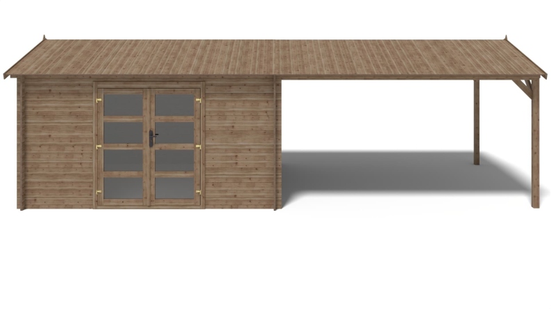Abri de jardin en bois - 4x3 m avec extension de 4x2.76 m - 12 m² - Traité
