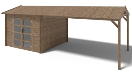 Abri de jardin en bois - 3x3 m avec extension de 3x2.76 m - 9 m² - Traité