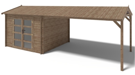 Abri de jardin en bois - 3x3 m avec extension de 3x2.76 m - 9 m² - Traité
