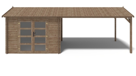 Abri de jardin en bois - 3x3 m avec extension de 3x2.76 m - 9 m² - Traité