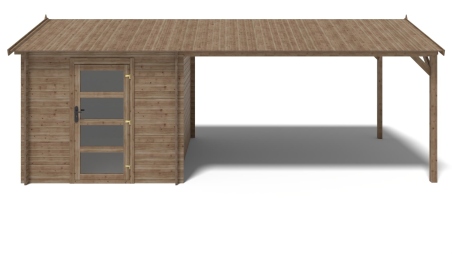 Abri de jardin en bois - 2.5x3 m avec extension de 2.5x2.76 m - 7.5 m² - Traité