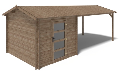 Abri de jardin en bois - 2.5x3 m avec extension de 2.5x2.76 m - 7.5 m² - Traité