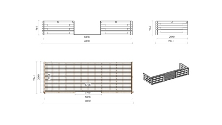 Abri de jardin en bois - 6x5 m + terrasse avec balustrade et avant-toit en bois - 42 m2
