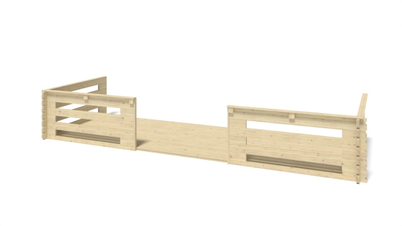 Abri de jardin en bois - 6x5 m + terrasse avec balustrade et avant-toit en bois - 42 m2