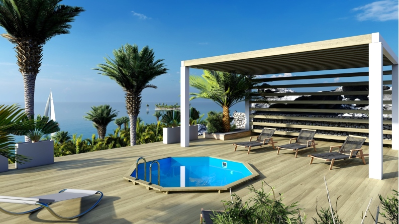 Piscine en bois Coral 3.25x3.25 - H.1.18 m autoportante