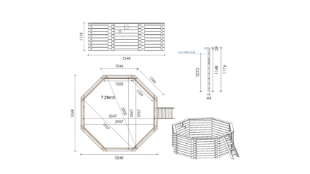 Piscine en bois Coral 3.25x3.25 - H.1.18 m autoportante