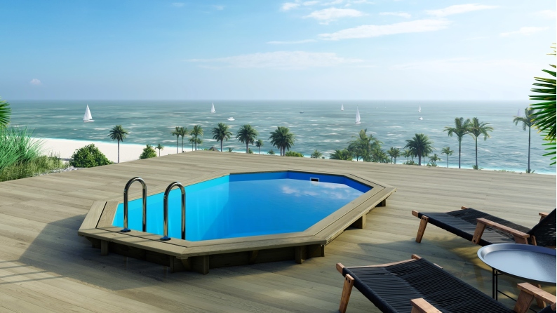 Piscine en bois Nemo 4.3x3 - H.1.31 m fixations à sceller