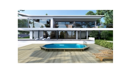 Piscine en bois Nemo 5.79x3.49 - H.1.45 m fixations à sceller