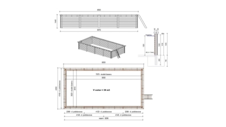 Piscine en bois Aqua 8.5x4.35 - H.1.45 m fixations à sceller