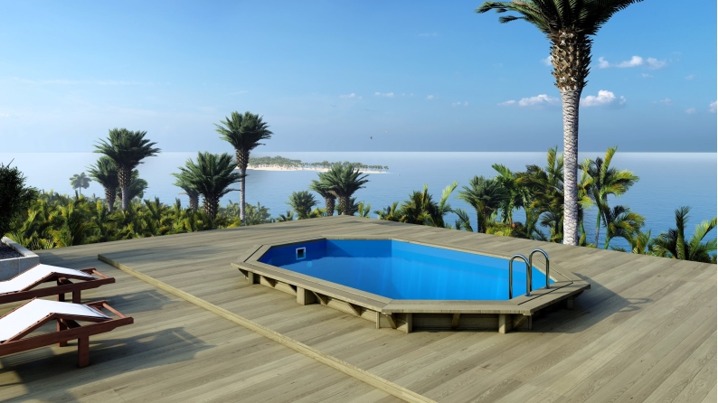 Piscine en bois Nemo 4.3x3 - H.1.18 m cadre en métal, sans dalle béton