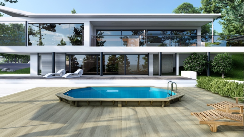 Piscine en bois Nemo 5.79x3.49 - H.1.45 m fixations à visser