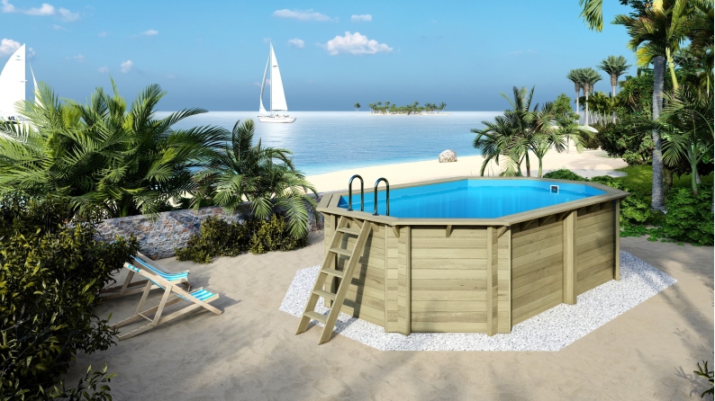 Piscine en bois Nemo 5.79x3.49 - H.1.45 m cadre en métal, sans dalle béton