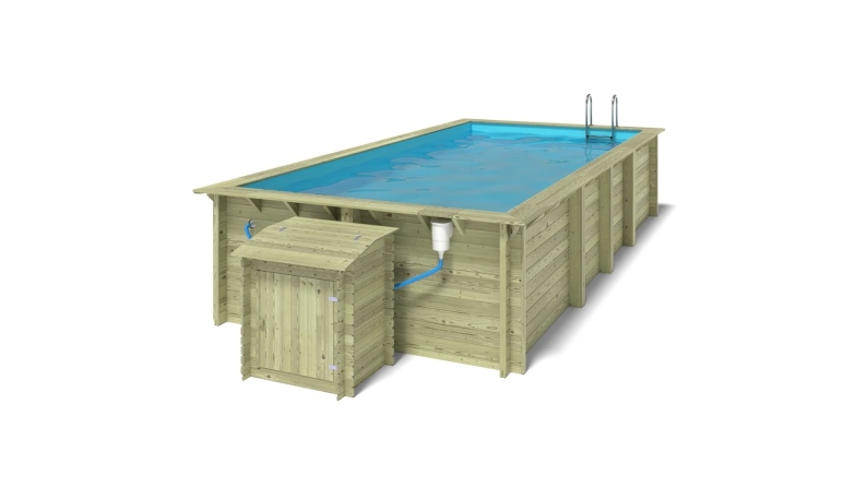 Piscine en bois Aqua 7x3.75 - H.1.45 m cadre en métal, sans dalle béton