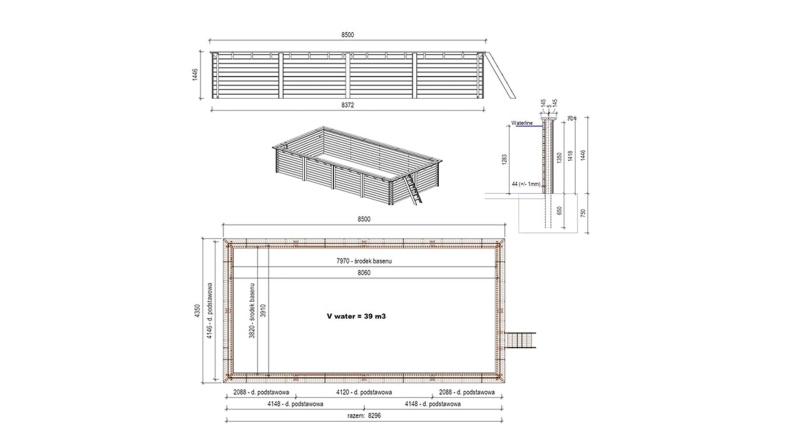 Piscine en bois Aqua 8.5x4.35 - H.1.45 m fixations à visser