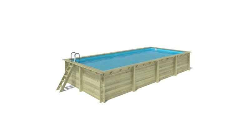 Piscine en bois Aqua 8.5x4.35 - H.1.45 m cadre en métal, sans dalle béton