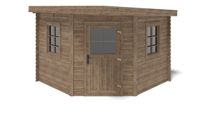 Abri de jardin en bois - 8m2 - 3x3m - Traité - Ep. 28mm - Couleur: marron