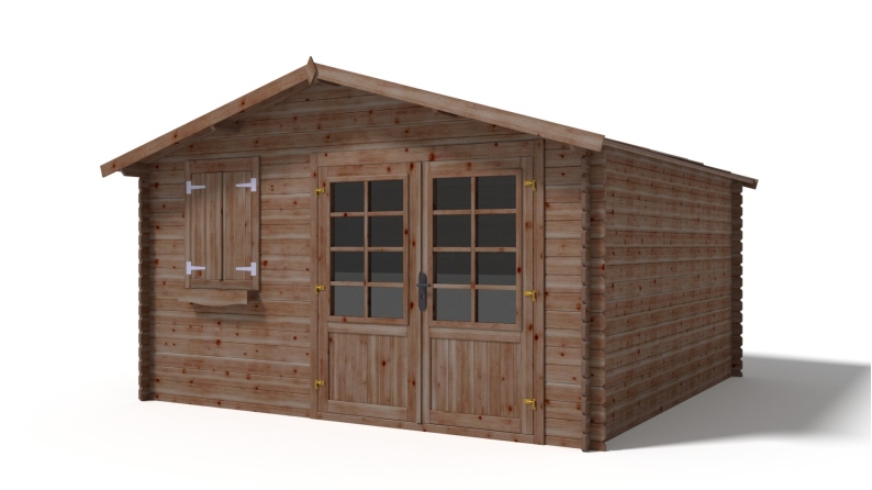 Abri de jardin en bois - 16m2 - 4x4m - Traité - Ep. 28mm - Couleur: marron