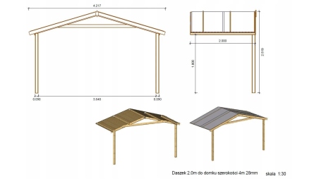 Avant-toit en bois 4x2m pour le chalet de jardin 4m, traité, marron