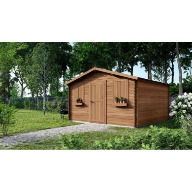 Abri de jardin en bois - 16m2 - 4x4m - Traité - Ep. 28mm - Couleur: marron