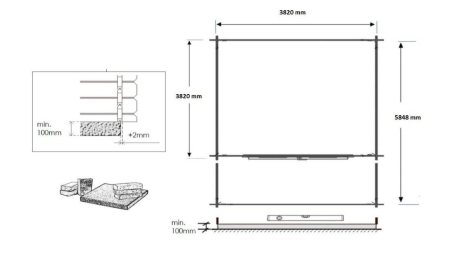 Abri de jardin en bois - 4x4 m + terrasse avec balustrade et avant-toit en bois - 24 m2 - Traité