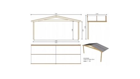 Abri de jardin en bois - 5x3 m + terrasse avec balustrade et avant-toit en bois - 35 m2