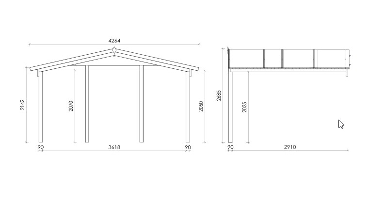 Avant-toit en bois 4x3m pour le chalet de jardin 4m, couleur naturel