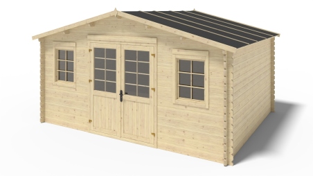 Abri de jardin en bois - 5x4 m + terrasse avec balustrade et avant-toit en bois - 30 m2