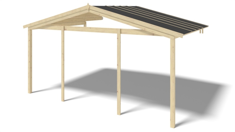 Abri de jardin en bois - 5x4 m + terrasse avec balustrade et avant-toit en bois - 30 m2