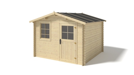 Abri de jardin en bois - 3x2.5 m + terrasse avec balustrade et avant-toit en bois - 16.5 m2