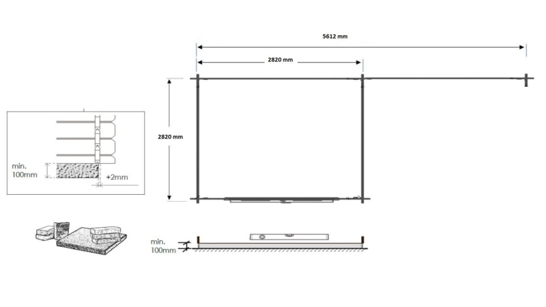 Abri de jardin en bois - 17.4m2 - 5.79x3m - Ep. 28mm - Couleur: naturel