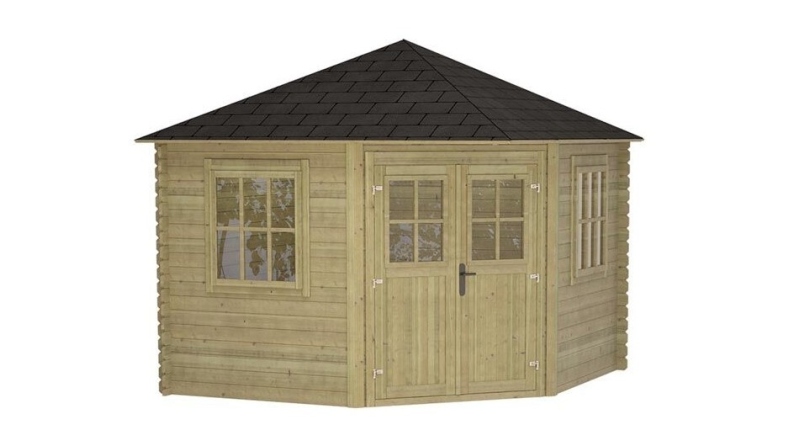 Abri de jardin en bois - 7.3m2 - 3x3m - Traité - Ep. 28mm - Couleur: vert