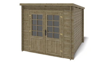 Abri de jardin en bois - 6.25m2 - 2.5x2.5m - Traité - Ep. 28mm - Couleur: vert