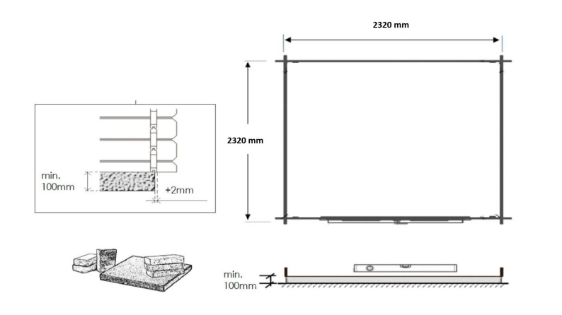 Abri de jardin en bois - 6.25m2 - 2.5x2.5m - Traité - Ep. 28mm - Couleur: vert