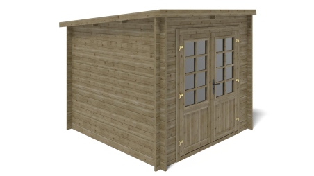 Abri de jardin en bois - 6.25m2 - 2.5x2.5m - Traité - Ep. 28mm - Couleur: vert