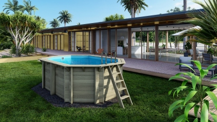 Piscine en bois Nemo 4.3x3 - H.1.31 m cadre en métal, sans dalle béton