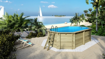 Piscine en bois Nemo 5.79x3.49 - H.1.45 m cadre en métal, sans dalle béton