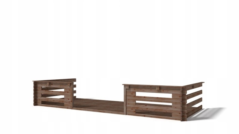 Terrasse en bois avec balustrade pour abri en bois - 10m2 - 5m x 2m - imprégnée - couleur: marron