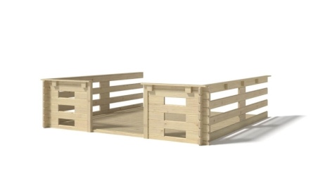Terrasse en bois avec balustrade pour abri en bois - 9m2 - 3m x 3m - couleur: naturel