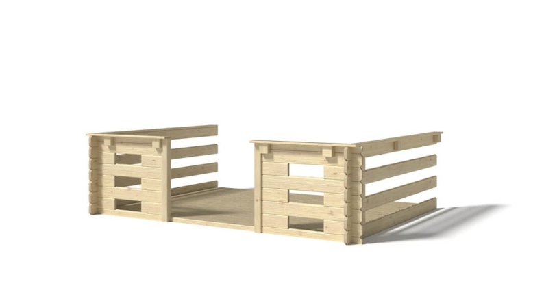 Terrasse en bois avec balustrade pour abri en bois - 6m2 - 3m x 2m - couleur: naturel
