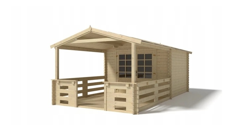 Abri de jardin en bois - 3x3 m - 18 m2 + terrasse avec balustrade et avant-toit en bois