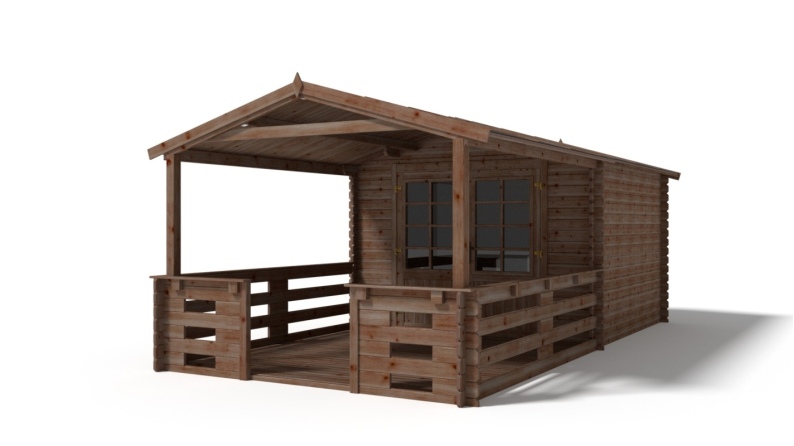 Abri de jardin en bois - 3x3 m - 18 m2 + terrasse avec balustrade et avant-toit en bois - Traité