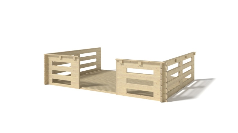 Terrasse en bois avec balustrade pour abri en bois - 12m2 - 4m x 3m - couleur: naturel