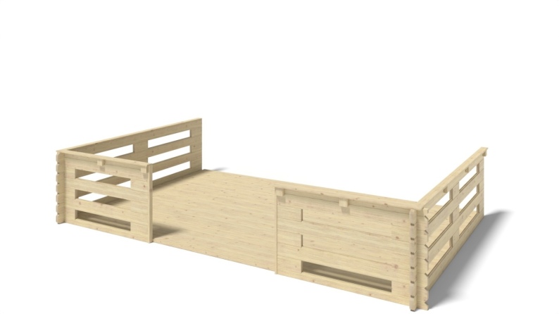 Terrasse en bois avec balustrade pour abri en bois - 15m2 - 5m x 3m - couleur: naturel