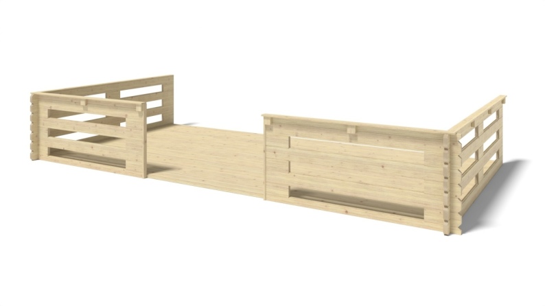 Terrasse en bois avec balustrade pour abri en bois - 18m2 - 6m x 3m - couleur: naturel