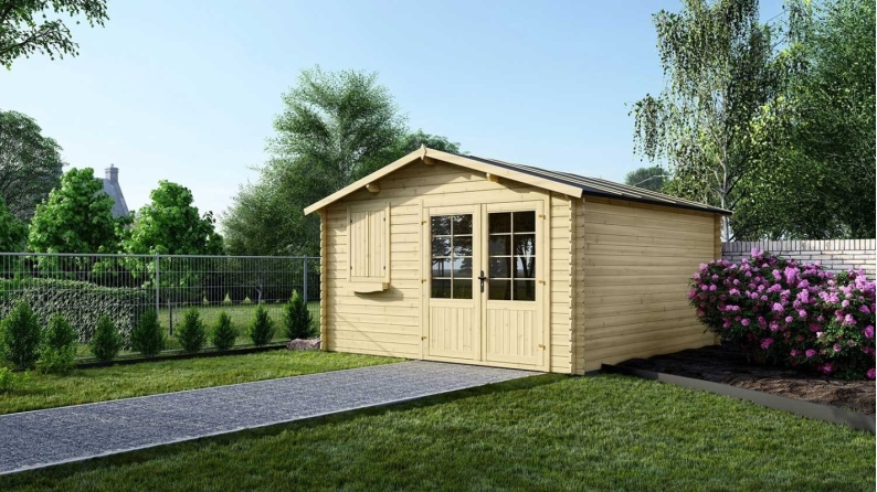 Abri de jardin en bois - 16m2 - 4x4m - Ep. 28mm - Couleur: naturel