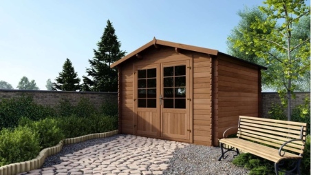 Abri de jardin en bois - 9m2 - 3x3m - Traité - Ep. 28mm - Couleur: marron