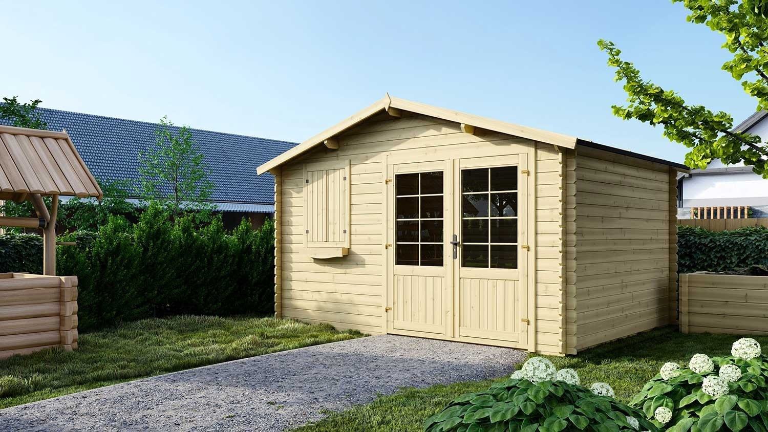 Abri de jardin en bois - 12m2 - 4x3m - Ep. 28mm - Couleur: naturel