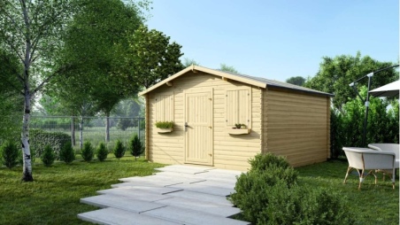 Abri de jardin en bois - 16m2 - 4x4m - Ep. 28mm - Couleur: naturel