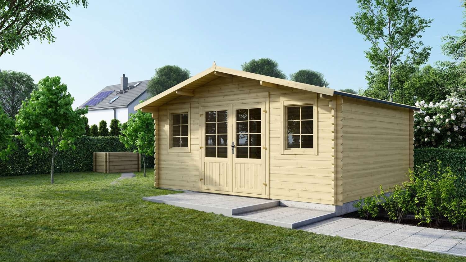 Abri de jardin en bois - 19,20m2 - 4,80x4m - Ep. 40mm - Couleur: naturel