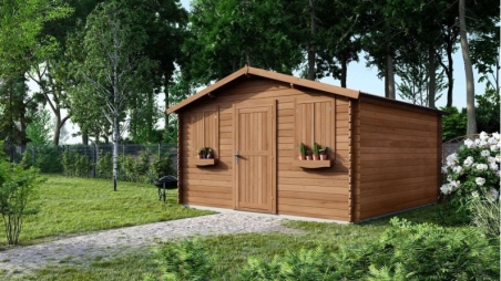 Abri de jardin en bois - 16m2 - 4x4m - Traité - Ep. 28mm - Couleur: marron